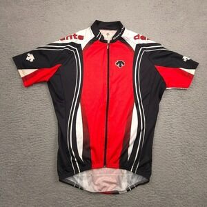 Descente Cycling Jersey Mens M Red Black Full Zip Short Sleeve H2Zero Pockets